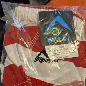 Kanu Surf Red White Blue Stripe Swim Trunks 24 Months